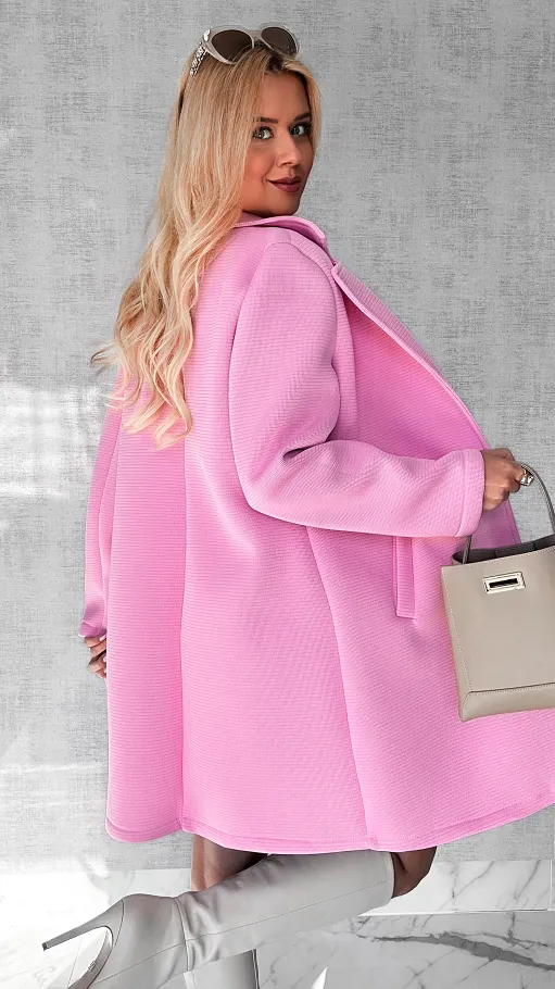 Wiosenny płaszcz zapinany na jeden guzik PINK - P478