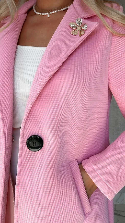 Wiosenny płaszcz zapinany na jeden guzik PINK - P478