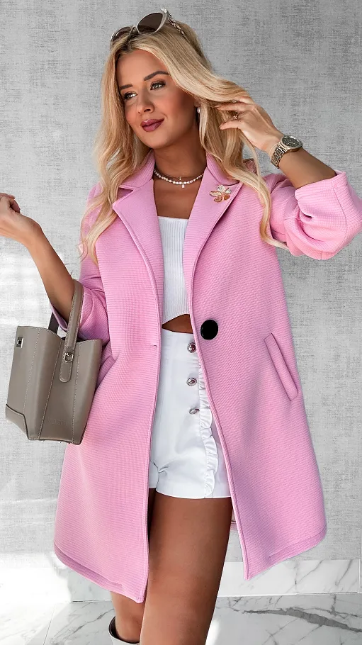 Wiosenny płaszcz zapinany na jeden guzik PINK - P478