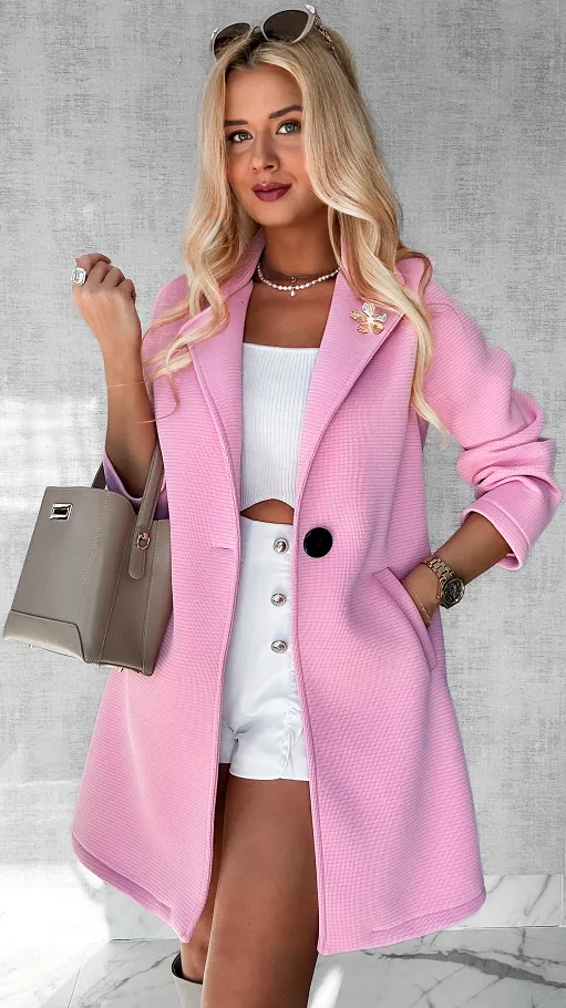 Wiosenny płaszcz zapinany na jeden guzik PINK - P478