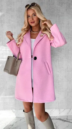 Wiosenny płaszcz zapinany na jeden guzik PINK - P478