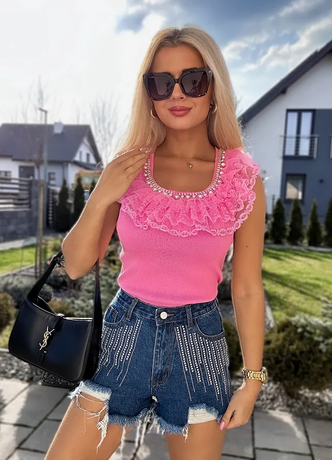 Szorty zdobione cyrkoniami BLUE JEANS - M808
