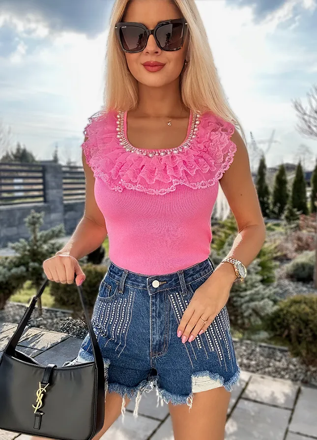 Szorty zdobione cyrkoniami BLUE JEANS - M808