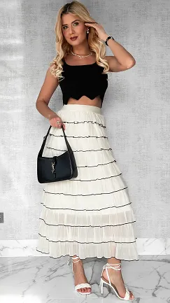 Długa spódnica z falbanek ONE SIZE ecru - P121