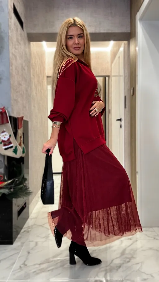 Bordowa bluza z kapturem PLANET one size - P018
