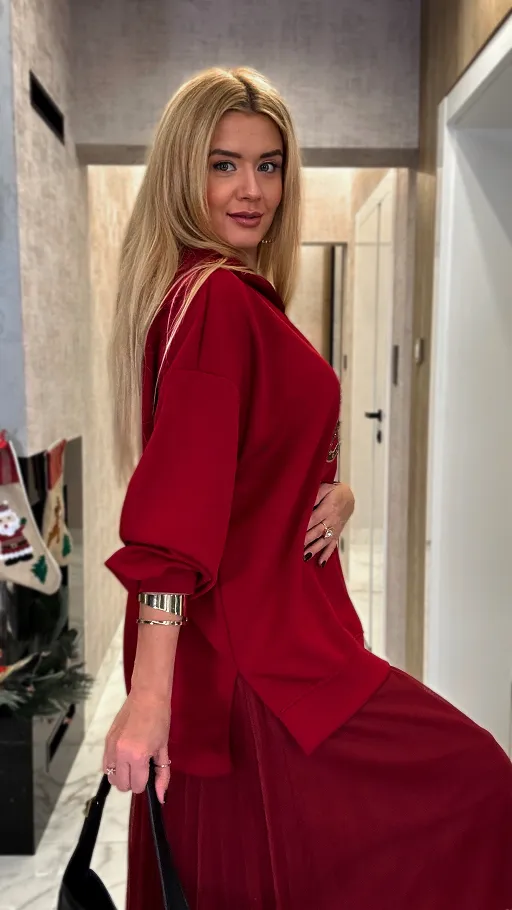 Bordowa bluza z kapturem PLANET one size - P018
