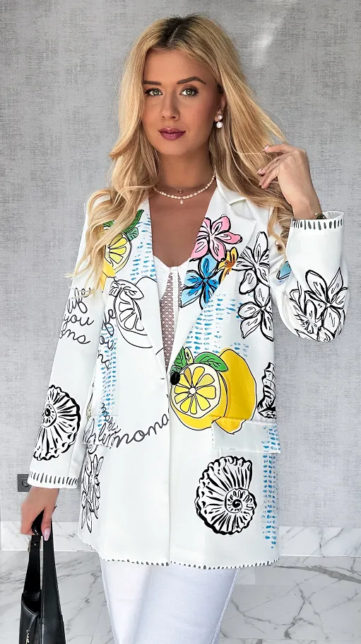 Stylowa biała marynarka LEMONADE oversize - P553