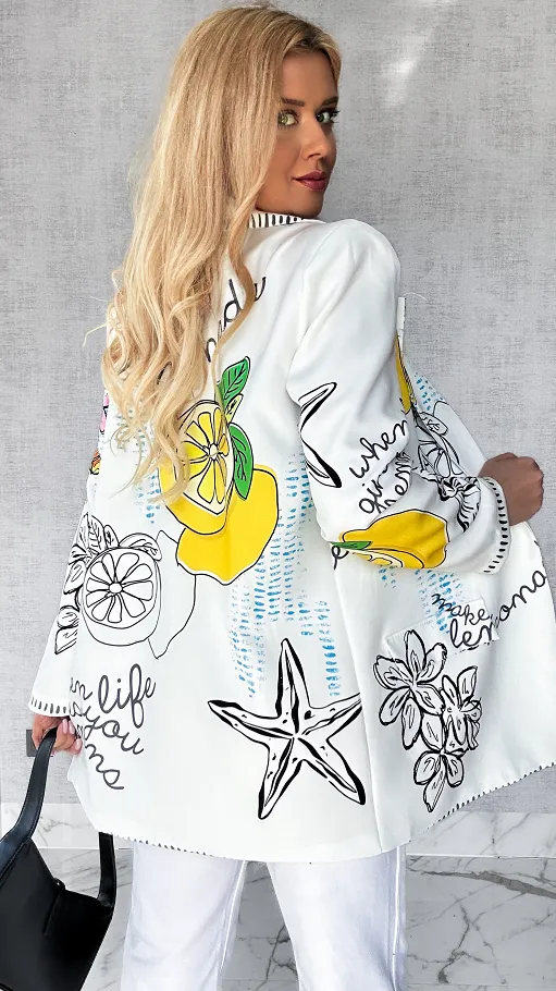 Stylowa biała marynarka LEMONADE oversize - P553