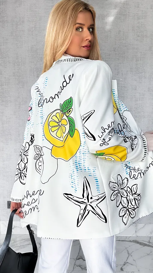 Stylowa biała marynarka LEMONADE oversize - P553