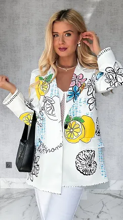 Stylowa biała marynarka LEMONADE oversize - P553