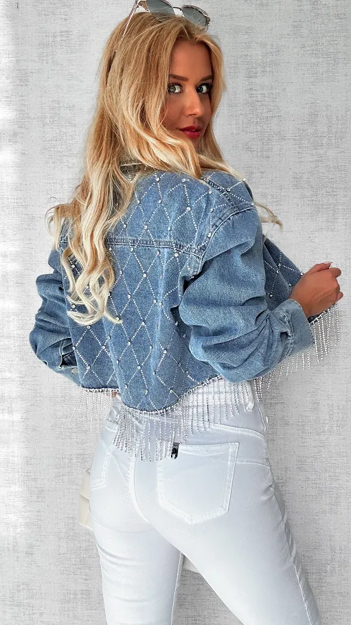 Ekstra katana jeansowa z cyrkoniami ONE SIZE - P558
