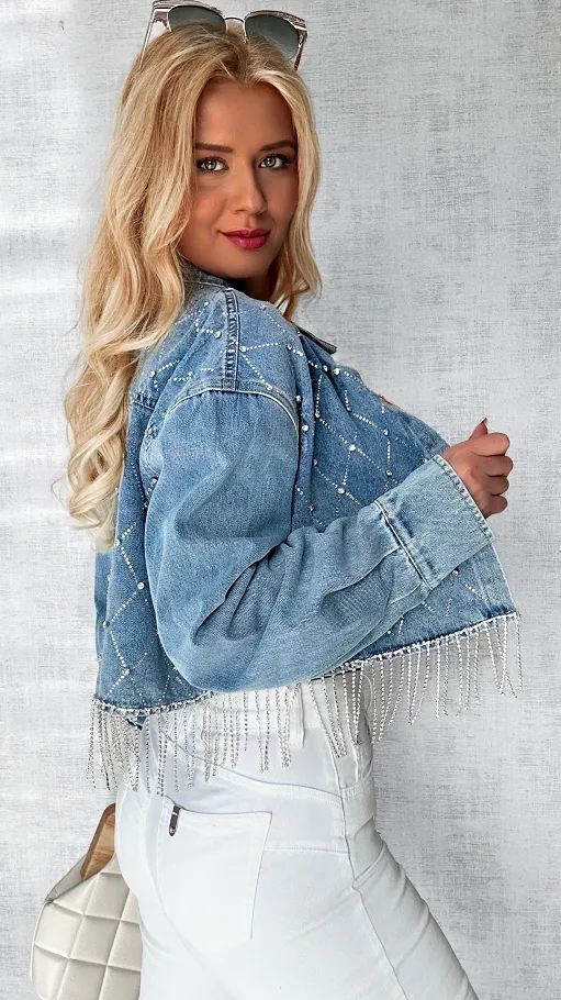 Ekstra katana jeansowa z cyrkoniami ONE SIZE - P558