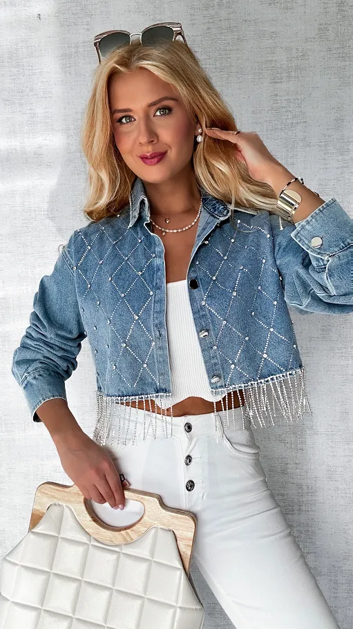 Ekstra katana jeansowa z cyrkoniami ONE SIZE - P558