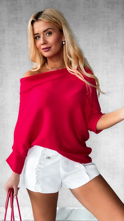 Lekki asymetryczny sweter ONE SIZE koralowy - P474B