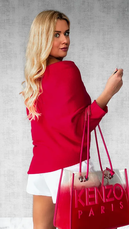 Lekki asymetryczny sweter ONE SIZE koralowy - P474B