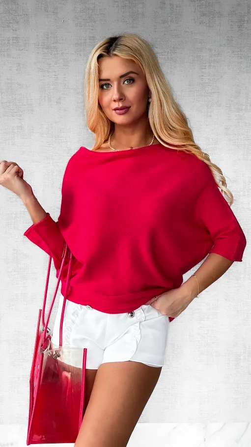 Lekki asymetryczny sweter ONE SIZE koralowy - P474B