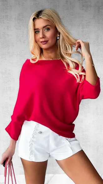Lekki asymetryczny sweter ONE SIZE koralowy - P474B