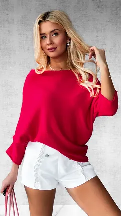 Lekki asymetryczny sweter ONE SIZE koralowy - P474B