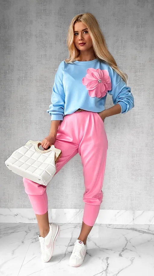 Wygodne masełkowe spodnie z paskiem ONE SIZE pink - P227D