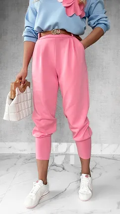 Wygodne masełkowe spodnie z paskiem ONE SIZE pink - P227D