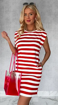 Bawełniana sukienka w czerwone paski ONE SIZE - P564