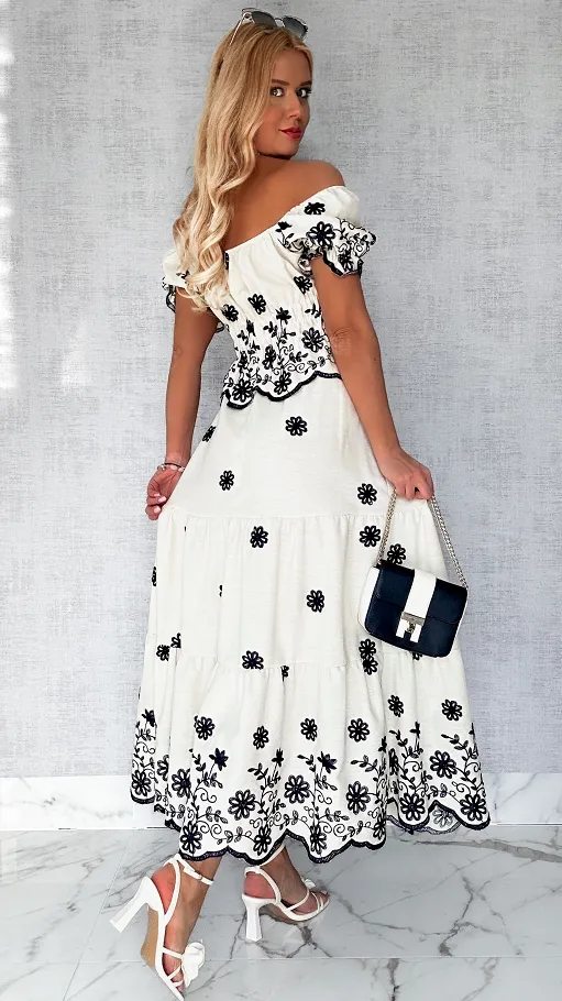 Ekskluzywny komplet ECRU bluzka hiszpanka + spódnica ONE SIZE - P629