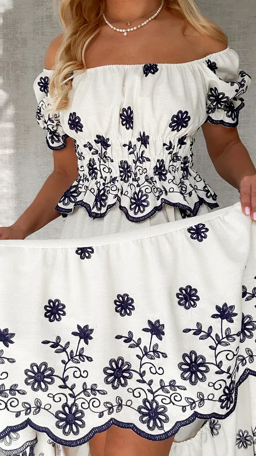 Ekskluzywny komplet ECRU bluzka hiszpanka + spódnica ONE SIZE - P629