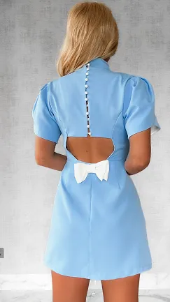 Niespotykana niebieska sukienka z kokardką ONE SIZE - P641