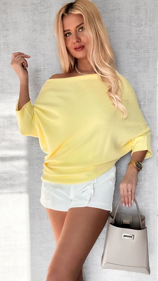 Lekki asymetryczny sweter ONE SIZE cytrynowy - P474