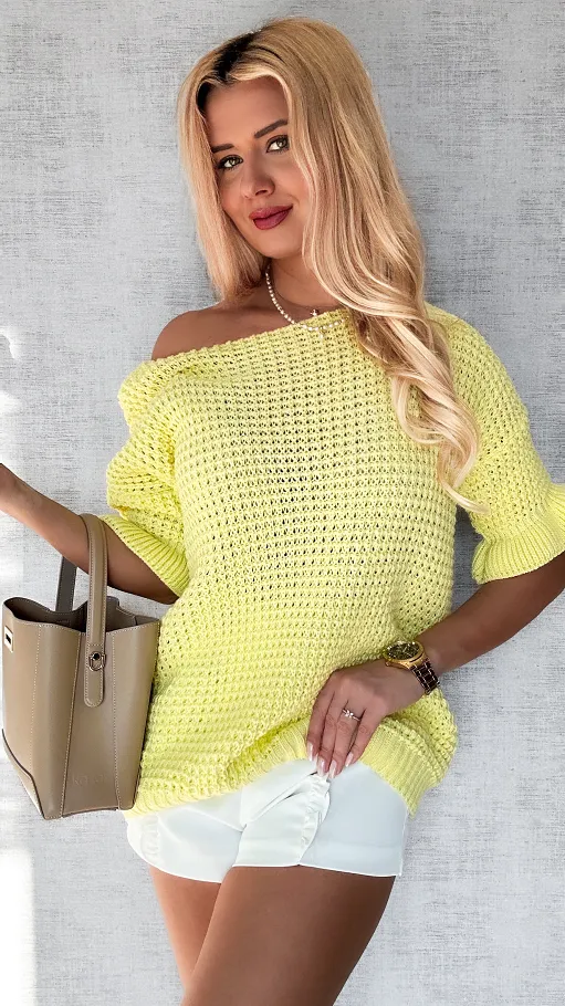 Wiosenny żółty sweter z krótkim rękawem ONE SIZE - P476