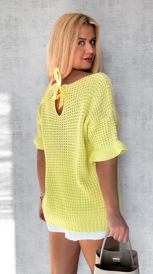 Wiosenny żółty sweter z krótkim rękawem ONE SIZE - P476