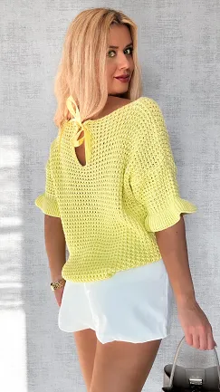 Wiosenny żółty sweter z krótkim rękawem ONE SIZE - P476