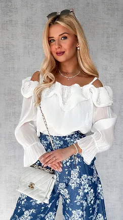 Stylowa biała bluzka hiszpanka z pięknym dekoltem ONE SIZE - P528