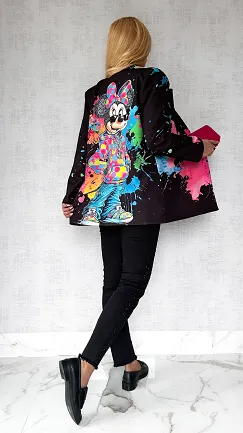 Czarna marynarka OVERSIZE z bajkowym motywem - P346B