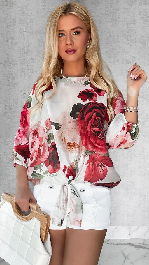 Bluzka mgiełka z wiązaniem w róże ONE SIZE - P625
