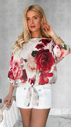 Bluzka mgiełka z wiązaniem w róże ONE SIZE - P625
