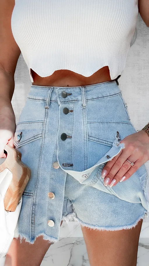Jeansowe spódnico-spodenki z guzikami BLUE JEANS elastyczne - P530
