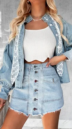 Jeansowe spódnico-spodenki z guzikami BLUE JEANS elastyczne - P530