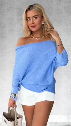 Lekki asymetryczny sweter ONE SIZE niebieski - P474A