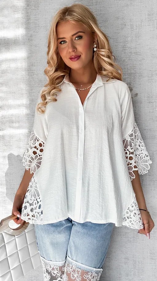 Świetna biała koszula z koronkami ONE SIZE - P496