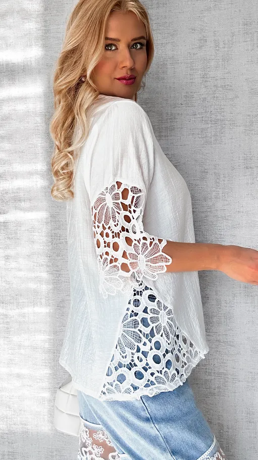 Świetna biała koszula z koronkami ONE SIZE - P496