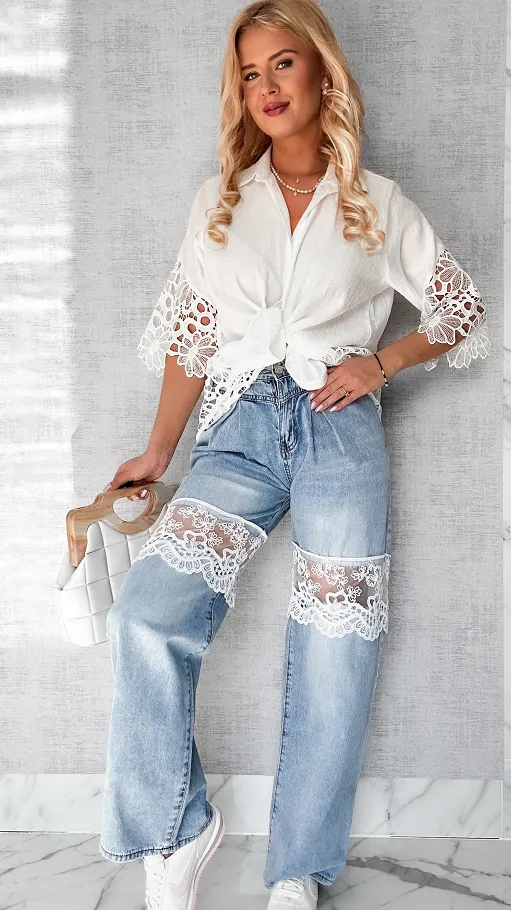 Świetna biała koszula z koronkami ONE SIZE - P496