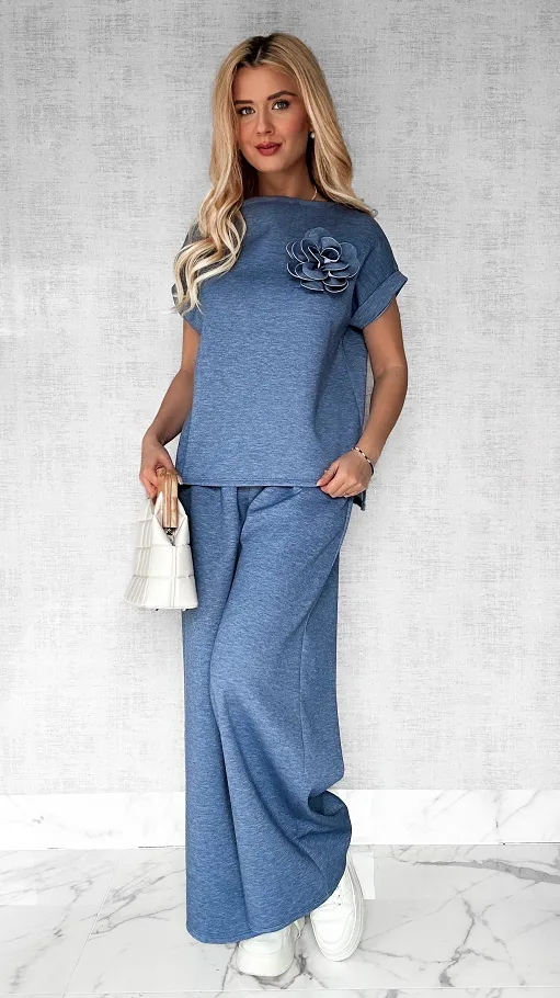 Wygodny komplet w kolorze JEANSOWYM bluza + spodnie ONE SIZE - P444