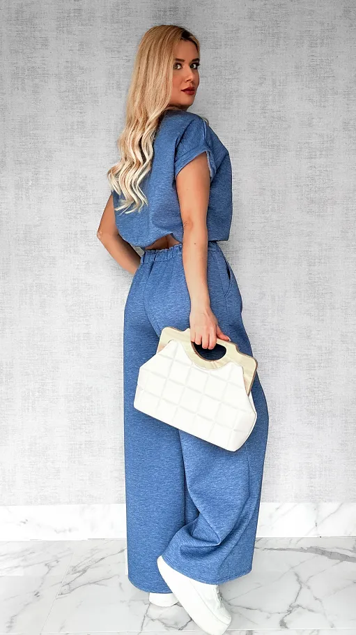 Wygodny komplet w kolorze JEANSOWYM bluza + spodnie ONE SIZE - P444