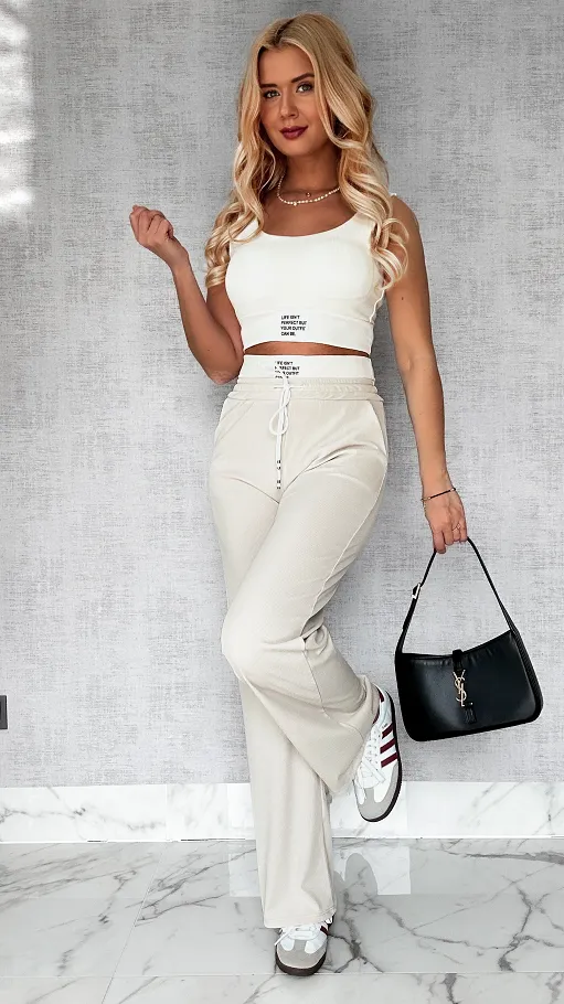 Wygodny sportowy komplet TOP + beżowe spodnie ONE SIZE - P556