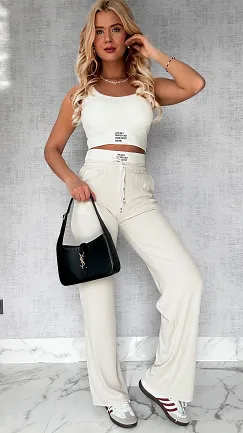 Wygodny sportowy komplet TOP + beżowe spodnie ONE SIZE - P556