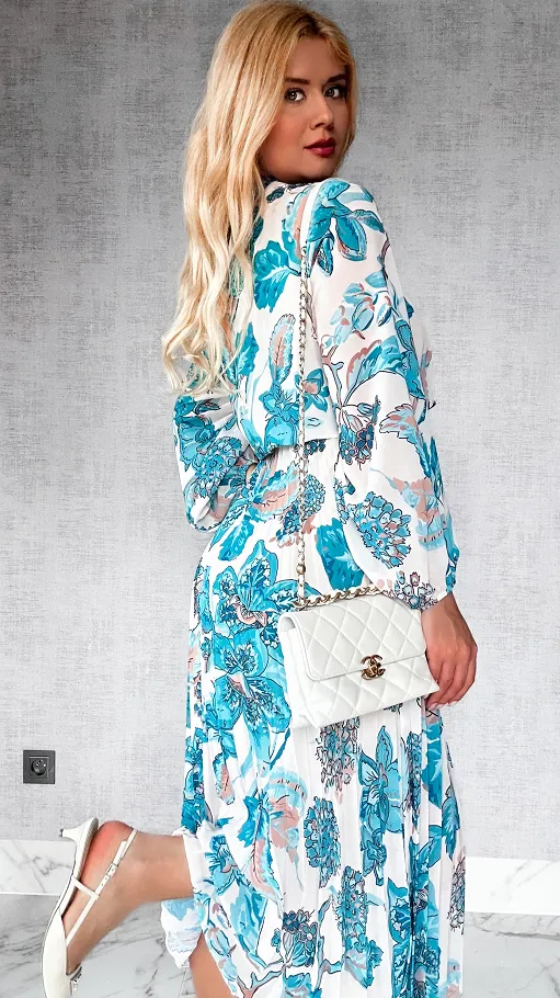 Midi sukienka w kwiaty z plisowaniem ONE SIZE - P287