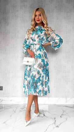 Midi sukienka w kwiaty z plisowaniem ONE SIZE - P287