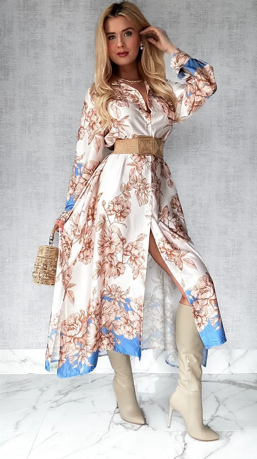 Długa maxi sukienka na guziki w kwiaty ONE SIZE - P499