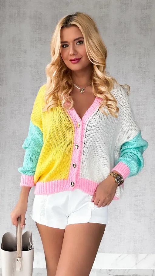 Lekki puszysty sweter na guziki MUTLI kolor - P290